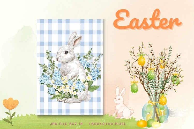 Easter Bunny Card Flower Rabbit Greeting Printable Card_127
