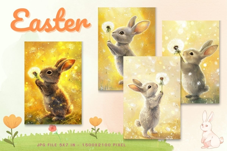 Easter Bunny Card Flower Rabbit Greeting Printable Card_69
