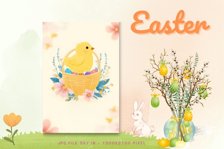 Easter Bunny Card Flower Rabbit Greeting Printable Card_131