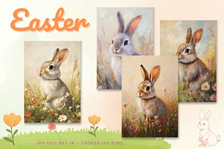 Easter Bunny Card Flower Rabbit Greeting Printable Card_44