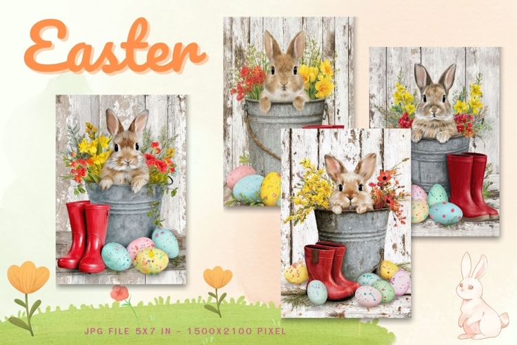 Easter Bunny Card Flower Rabbit Greeting Printable Card_6