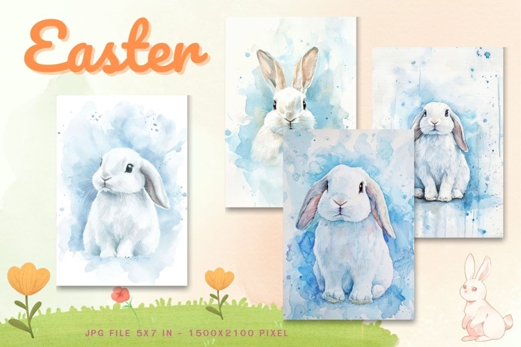 Easter Bunny Card Flower Rabbit Greeting Printable Card_1