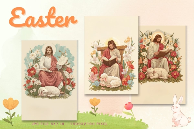 Easter Bunny Card Flower Rabbit Greeting Printable Card_117