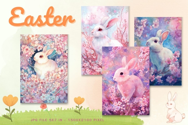 Easter Bunny Card Flower Rabbit Greeting Printable Card_92