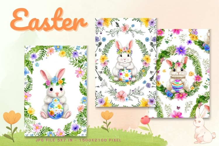 Easter Bunny Card Flower Rabbit Greeting Printable Card_109