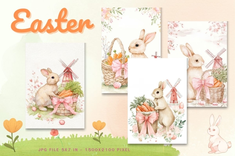 Easter Bunny Card Flower Rabbit Greeting Printable Card_50