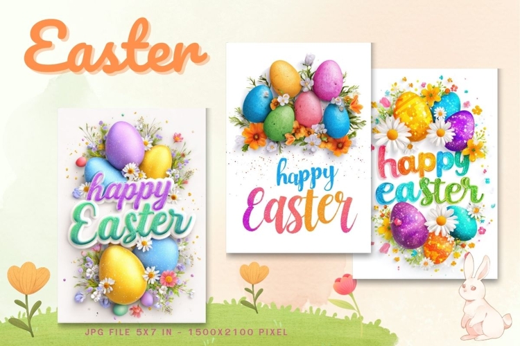 Easter Bunny Card Flower Rabbit Greeting Printable Card_123