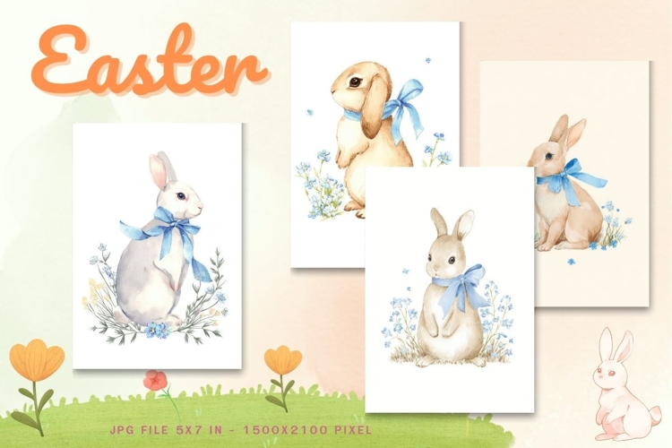 Easter Bunny Card Flower Rabbit Greeting Printable Card_86