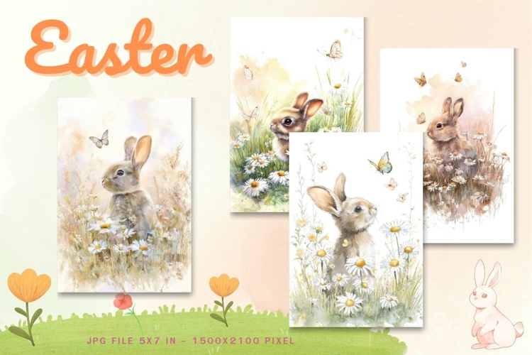 Easter Bunny Card Flower Rabbit Greeting Printable Card_105