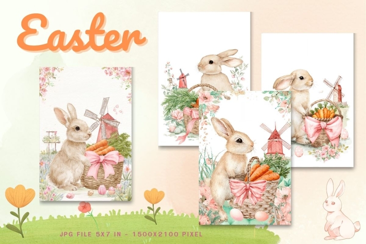 Easter Bunny Card Flower Rabbit Greeting Printable Card_15