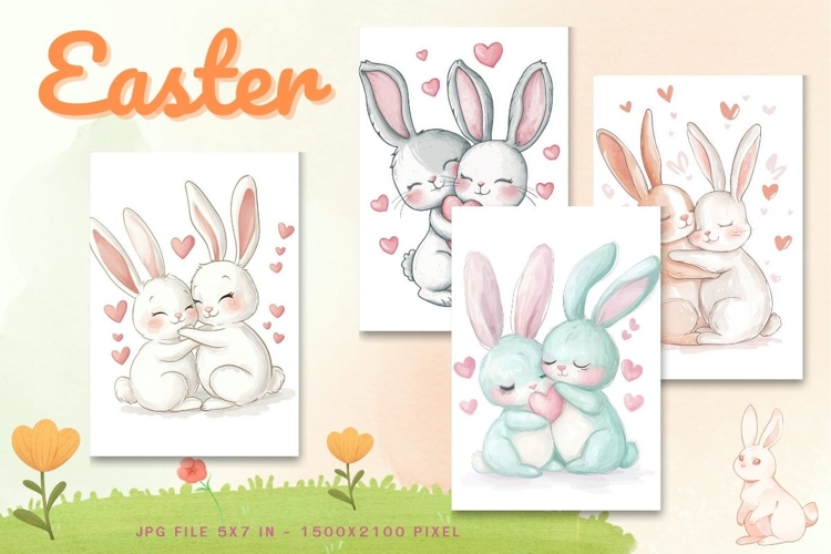 Easter Bunny Card Flower Rabbit Greeting Printable Card_58