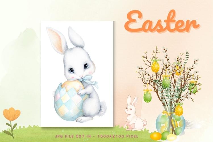 Easter Bunny Card Flower Rabbit Greeting Printable Card_128