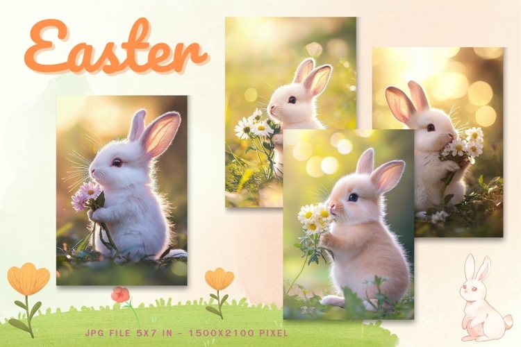 Easter Bunny Card Flower Rabbit Greeting Printable Card_37