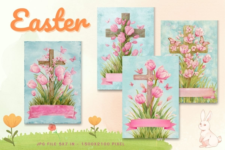 Easter Bunny Card Flower Rabbit Greeting Printable Card_102