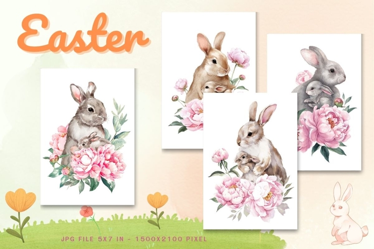 Easter Bunny Card Flower Rabbit Greeting Printable Card_86