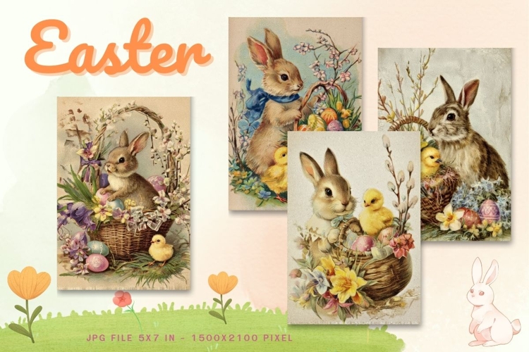 Easter Bunny Card Flower Rabbit Greeting Printable Card_1