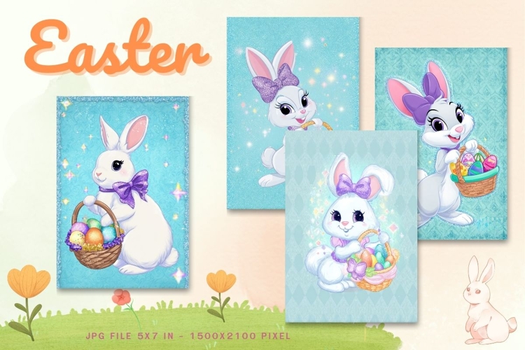 Easter Bunny Card Flower Rabbit Greeting Printable Card_16