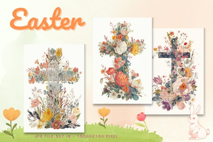 Easter Bunny Card Flower Rabbit Greeting Printable Card_113