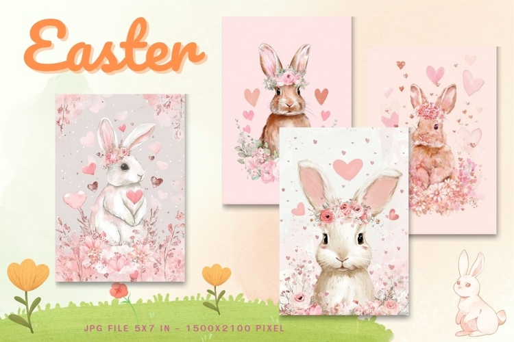 Easter Bunny Card Flower Rabbit Greeting Printable Card_98