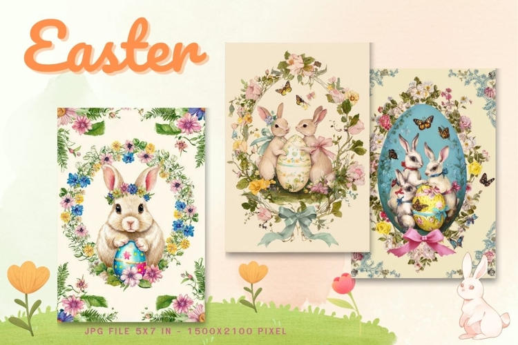 Easter Bunny Card Flower Rabbit Greeting Printable Card_119