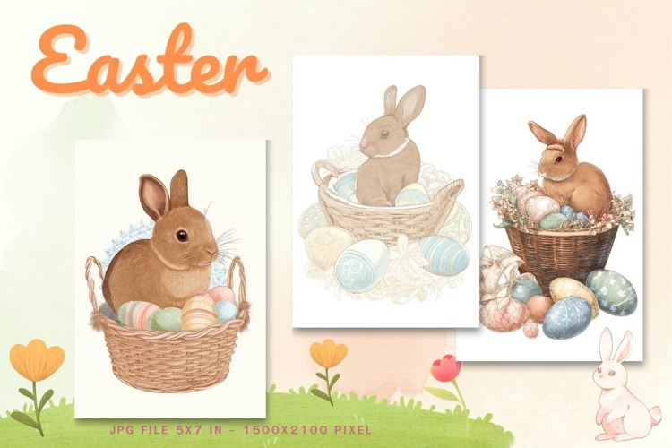 Easter Bunny Card Flower Rabbit Greeting Printable Card_111
