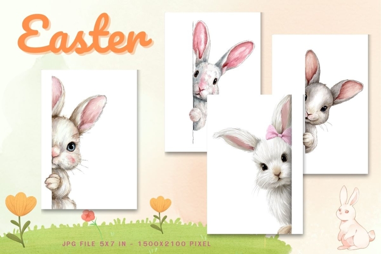 Easter Bunny Card Flower Rabbit Greeting Printable Card_104