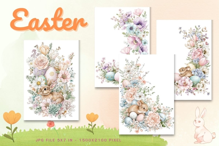 Easter Bunny Card Flower Rabbit Greeting Printable Card_81