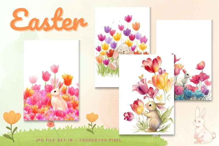Easter Bunny Card Flower Rabbit Greeting Printable Card_106