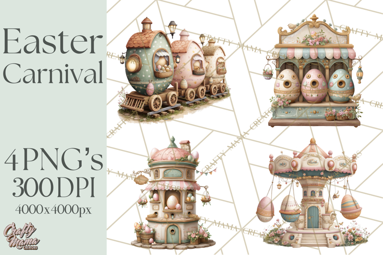 Easter Carnival Clipart, Pastel Carnival Booths Png