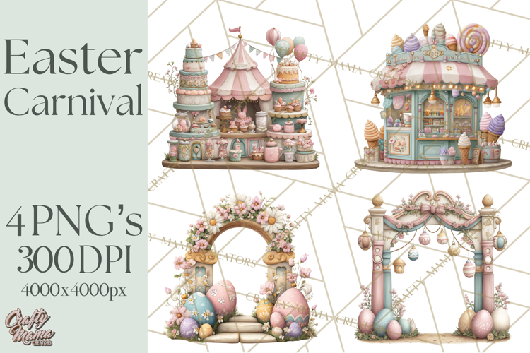 Easter Carnival Clipart, Pastel Carnival Booths Png