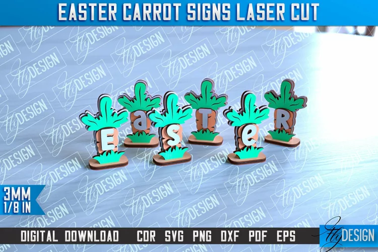 Easter Carrot Signs Laser Cut | Happy Easter | CNC File