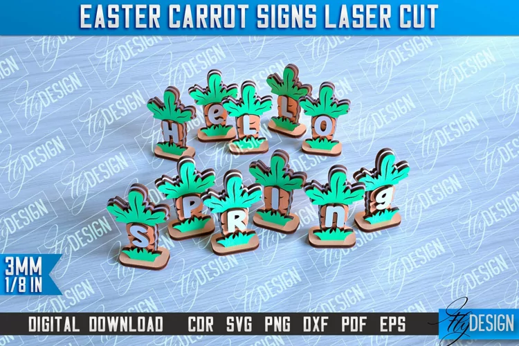 Easter Carrot Signs Laser Cut | Happy Easter | CNC File