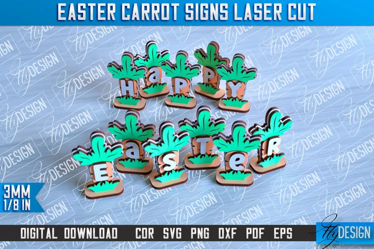 Easter Carrot Signs Laser Cut | Happy Easter | CNC File