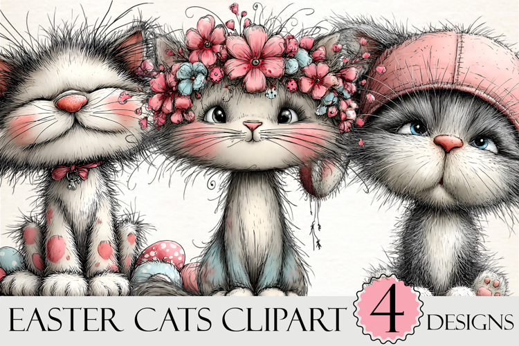 Whimsical Easter Cats Clipart