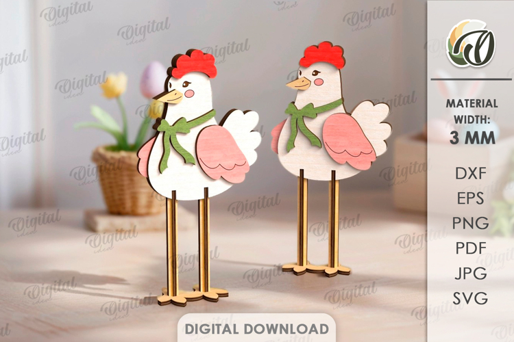 3D Easter Stand Characters Laser Cut. Chickens SVG