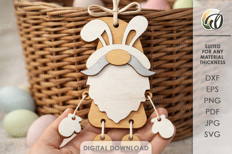 3D Easter Character Tag Laser Cut. Gift Tag. Gnome SVG
