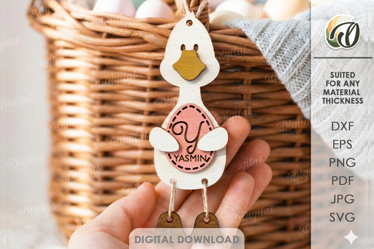 3D Easter Character Tag Laser Cut. Gift Tag. Goose SVG