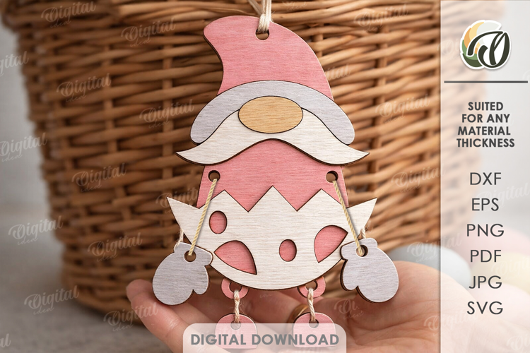 3D Easter Character Tag Laser Cut. Gift Tag. Gnome SVG