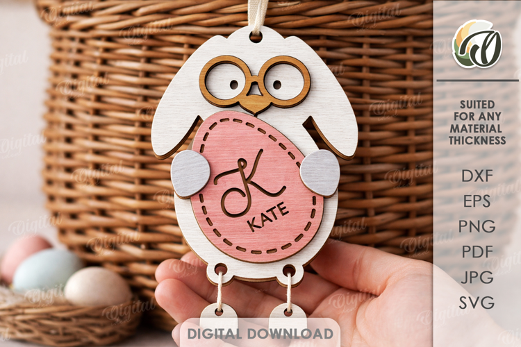 3D Easter Character Tag Lasercut. Gift Tag. Easter Bunny SVG