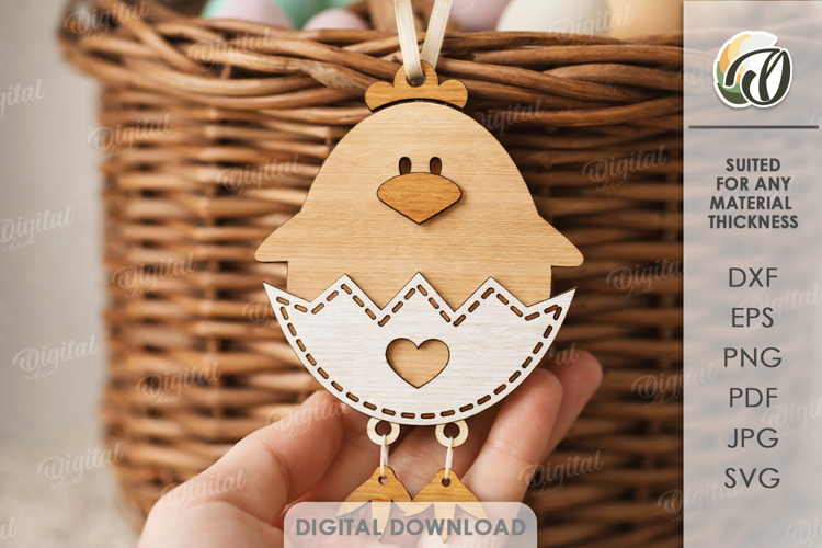 3D Easter Character Tag Lasercut. Gift Tag. Chick SVG