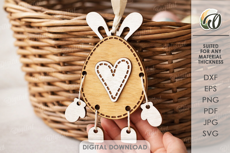 3D Easter Gift Tag Laser Cut. Egg With Bunny Ears SVG
