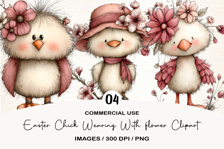 Easter Chick Wearing With flower Clipart