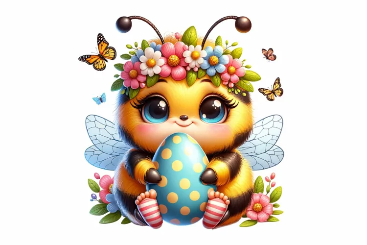 Cute Bumble Bee Easter Clipart, Happy Easter Sublimation PNG