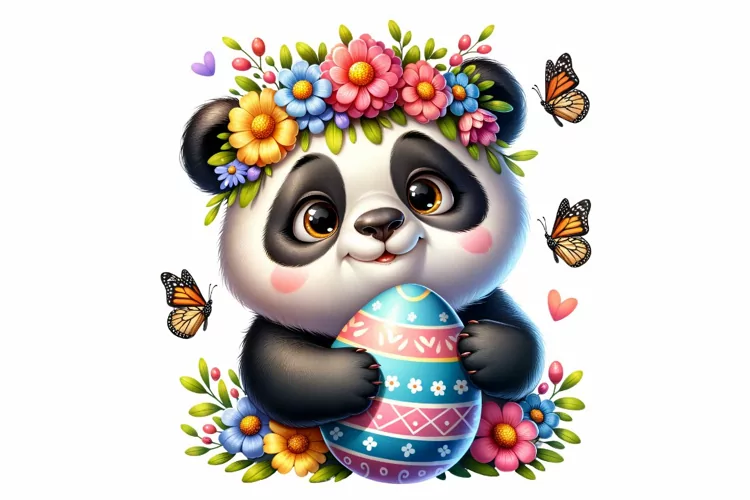 Cute Panda Easter Clipart, Happy Easter Sublimation PNG