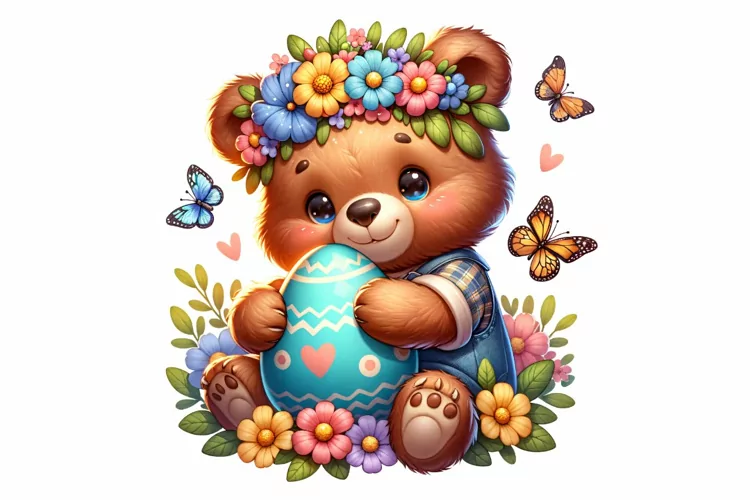 Cute Bear Easter Clipart, Happy Easter Sublimation PNG