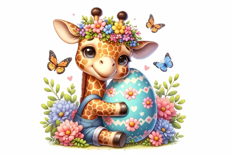 Cute Giraffe Easter Clipart, Happy Easter Sublimation PNG