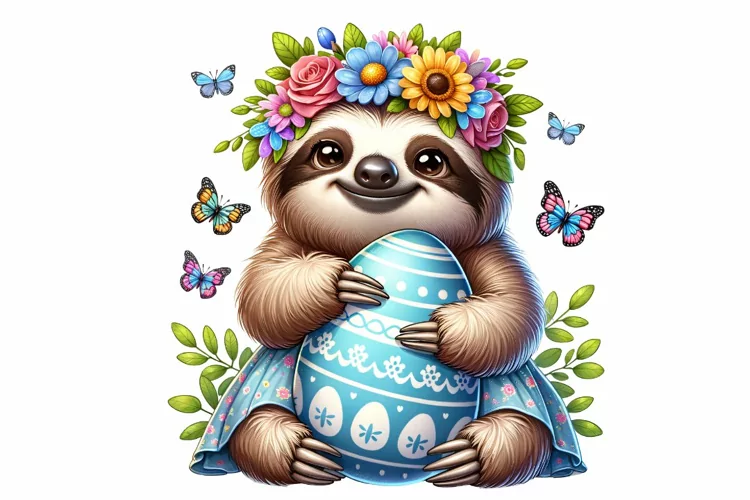 Cute Sloth Easter Clipart, Happy Easter Sublimation PNG