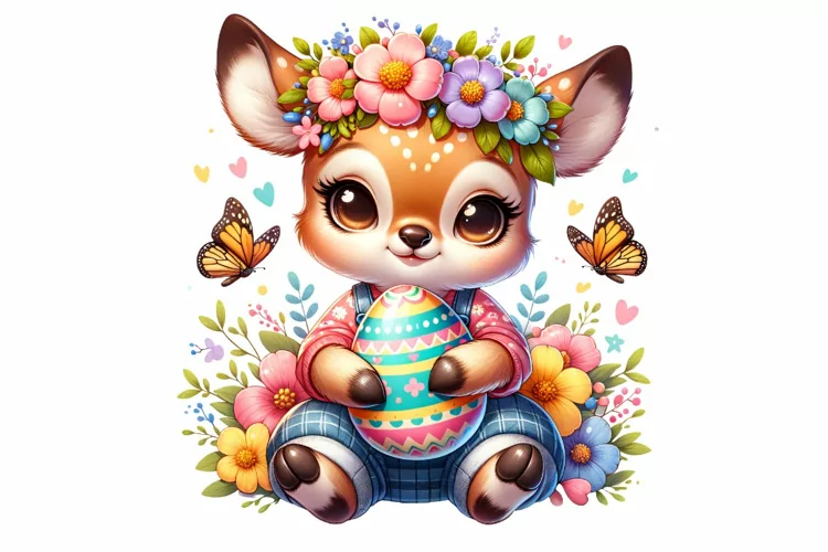 Cute Deer Easter Clipart, Happy Easter Sublimation PNG