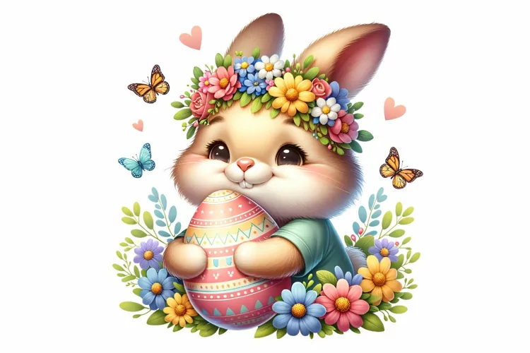 Cute Bunny Easter Clipart, Happy Easter Sublimation PNG