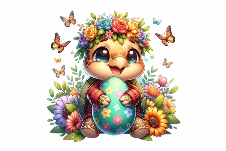 Cute Turtle Easter Clipart, Happy Easter Sublimation PNG